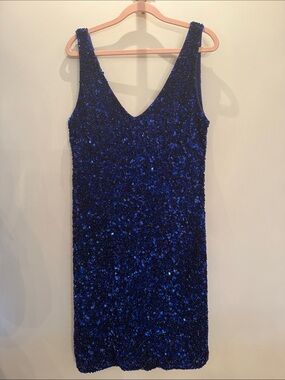 Theia Royal Blue Sequin V-Neck Mini Dress